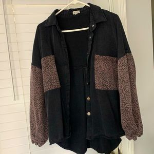 POL Boutique Black and Leopard Print Jean Jacket